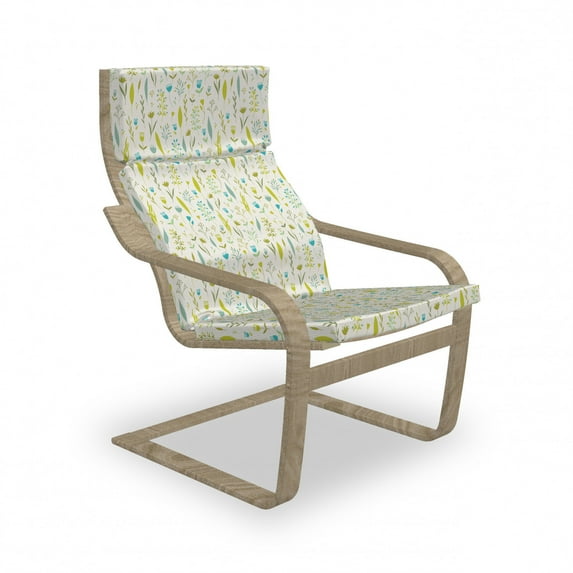 Floral Armchair Pad and Slipcover, Poetic Leaves and Branches of Jolly Season, 1 Piece Soft Cushion Replacement with Removable Cover, Cream Yellow Green, by Ambesonne