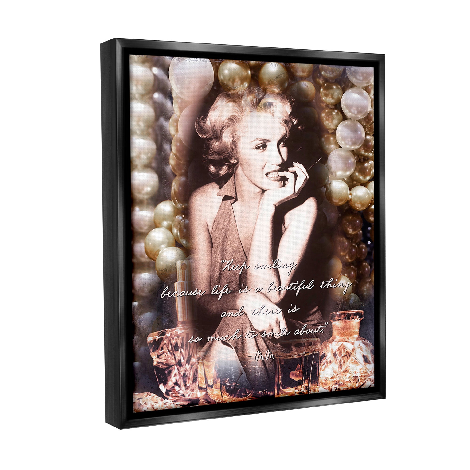 Stupell Industries Inspirational Smile Quote Inspirational Painting Black Floater Framed Canvas Art Print Wall Art, 17 x 21