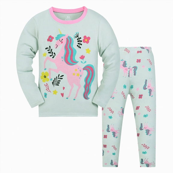 NOLDARES Kids Boys Girls Pajamas 2 Piece Long Sleeve Print Top and Pants Set Pjs Sleepwear Little Boys Girls Fall Winter Loungewear Set(H036-Green)