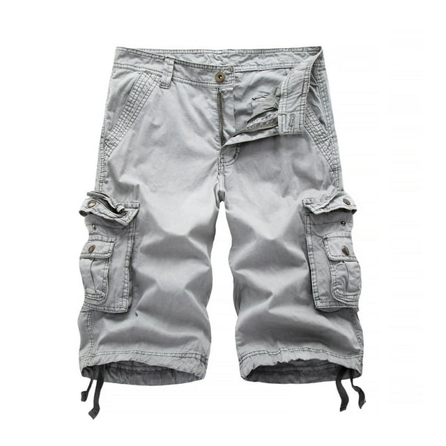 Dalazy Cargo Shorts Pantalons Décontractés Homme Tenue Fabrication Résistance à l'Usure Polyvalent Intérieur Lavable Commodité Multi Poches Blanc-Gris 31