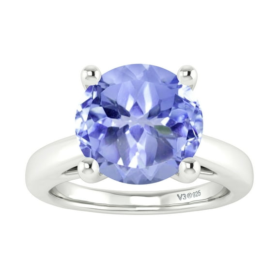 V3 Jewelry® 925 Sterling Silver with Natural Tanzanite and White Topaz Solitaire Ring for Women