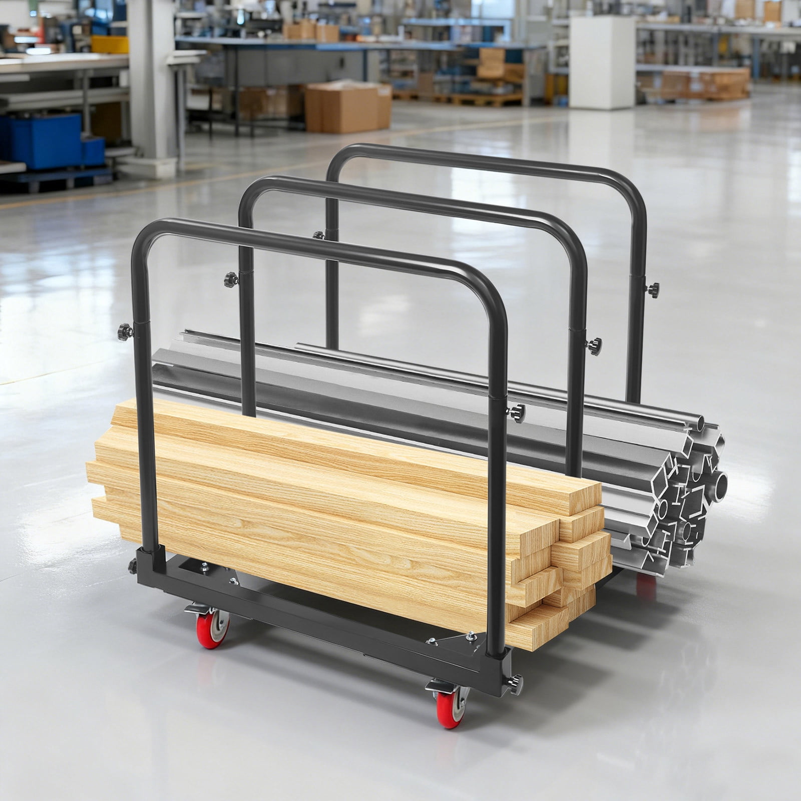 ToppiJoy Heavy Duty Hand Truck Dolly with 4 Swivel Casters, Industrial Hand Cart Hold up to 1400lbs for Plywood, Warehouse, Factory, Workshop (Black)