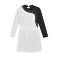 thumbnail image 5 of Alvivi Kids Girls Rhinestone Mesh Splice Figure Ice Skating Dress Ballet Leotard Tutu Dress Black&White 14, 5 of 7