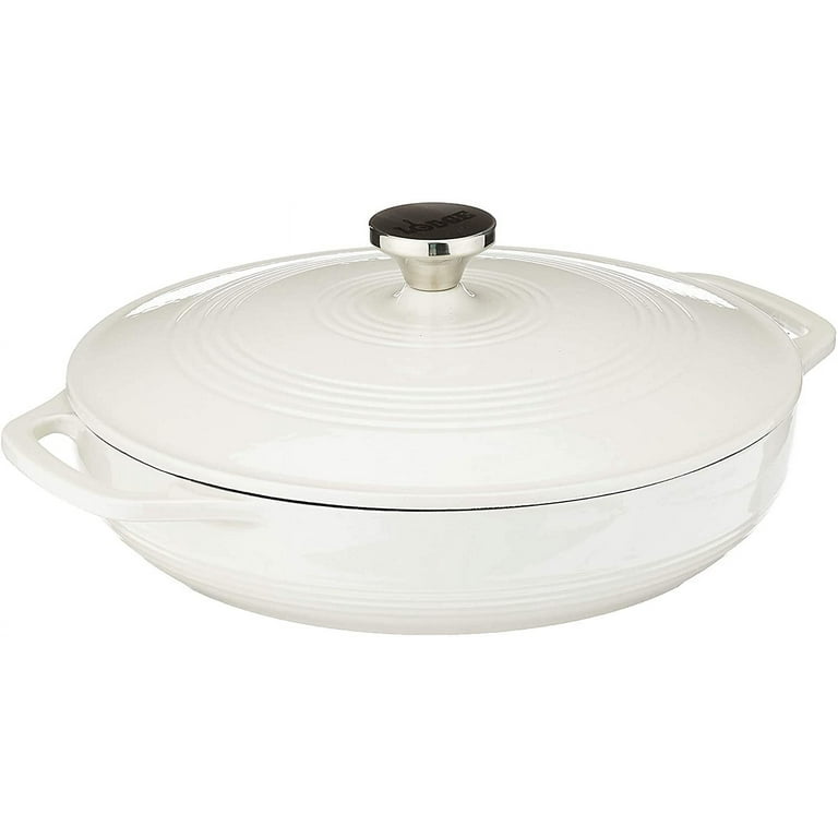 Lodge Oyster Enameled Dual Handles Cast Iron 3.6qt Casserole with Lid and  Signature Series Heat Resistant Silicon Pot Holder Trivet Mat 