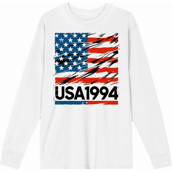 World Cup 1994 USA Adult White Crew Neck Long Sleeve Tee-Medium