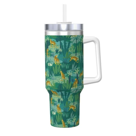 

Sikiie Jungle Leopard Insulated Stainless Water Bottle Lid Travel Mug Cup Insulated Tumblers Cup 40oz Ice Bully With Handle