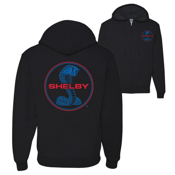 Shelby Cobra USA Logo Emblem Powered by Ford Motors Front Back Cars and Trucks Graphic Zip Up Hoodie Sweatshirt, Black, Small