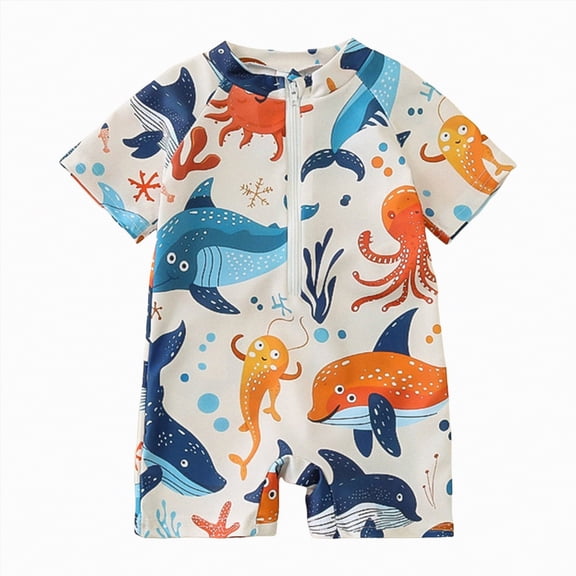 Ymyiu Baby Boy Swimsuit Toddler Boy Short Sleeve One Piece Zipper Swimsuit Swimwear Romper Jumpsuit Beach Bathing Suit 6-12 Months (Orange,6-12 Months)