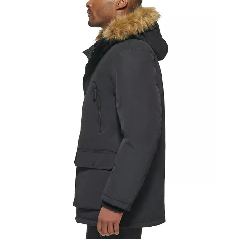 Club Room Mens Faux Faux Fur Jacket Parka Coat, Black, X-Large