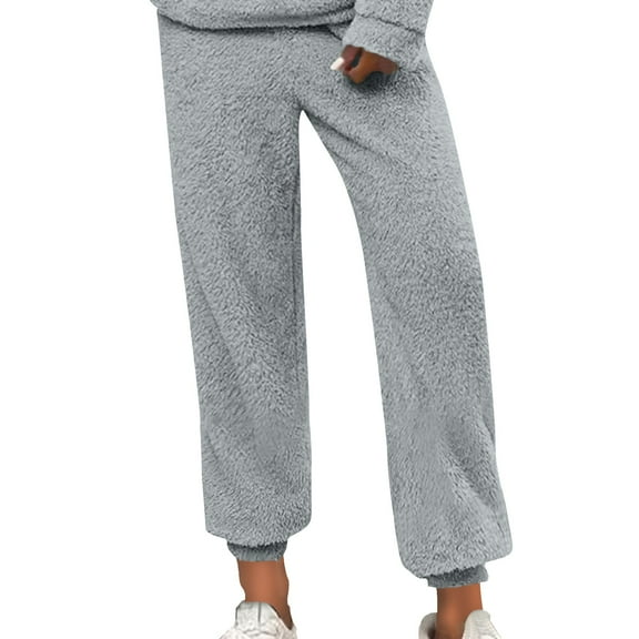 GILIGEGE Women's Fuzzy Fleece Pajama Pants Warm Winter Lounge Pj Pants Cozy Comfy Sweatpants Flannel Fluffy Pajama Pants Sleep Bottoms Flannel Pj Pants Women Fuzzy Sleepwear Grey L