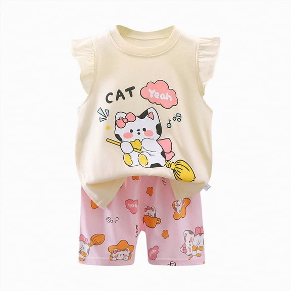 UAYOTSE Soft Breathable Unisex Toddler Pajamas Set Short Sleeve Top & Loose Shorts Sleepwear Dailywear Homewear for Little Big Kids Spring Summer,Sizes 5-6 Years