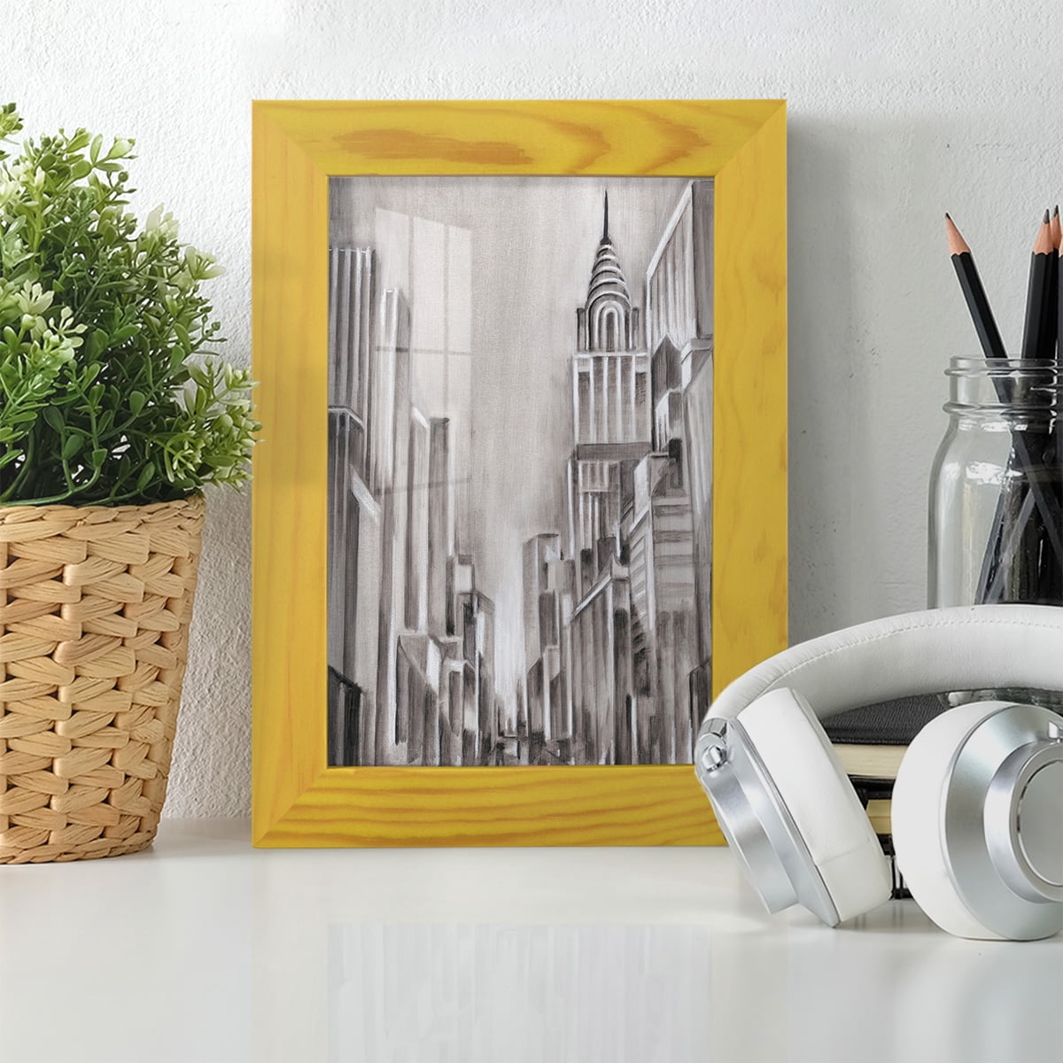 Art Deco Cityscape I -Framed Print w/glass-Sunflower Yellow