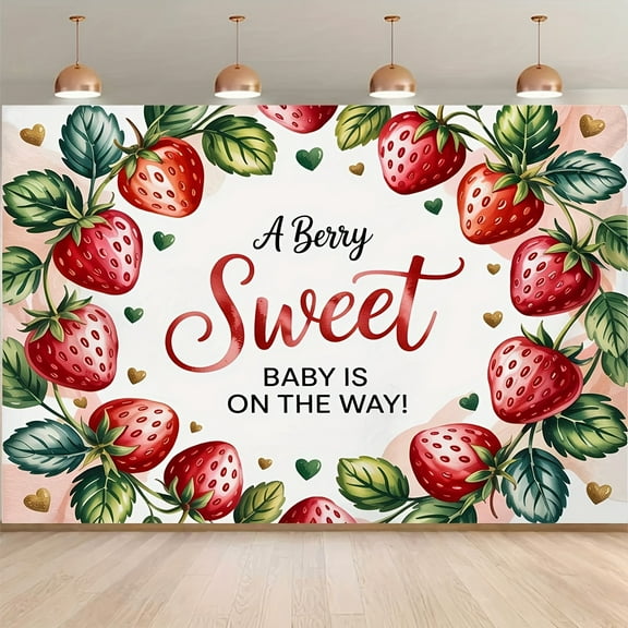 A Berry Sweet BABY IS ON THE WAY! Backdrop Strawberry 1st Birthday Background Sweet One First Birthday Party Supplies Newborn Birthday Party Decoration Cake Table Decorations Banner