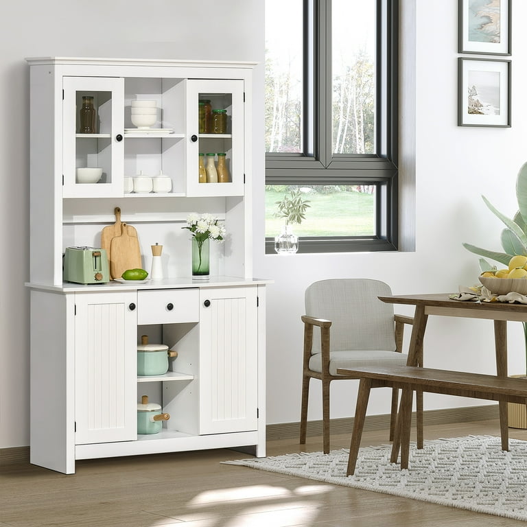 HOMCOM 63 Small Buffet with Hutch, 4-Door Kitchen Pantry