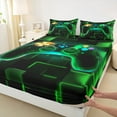 thumbnail image 4 of Erosebridal Kids Gamer Bed Sheets Set Twin,Gaming Sheet Set,Video Games Controller Gamepad Sheets Neon Glowing Square Geometric Grid Green Flat Fitted Sheet, 4 of 6