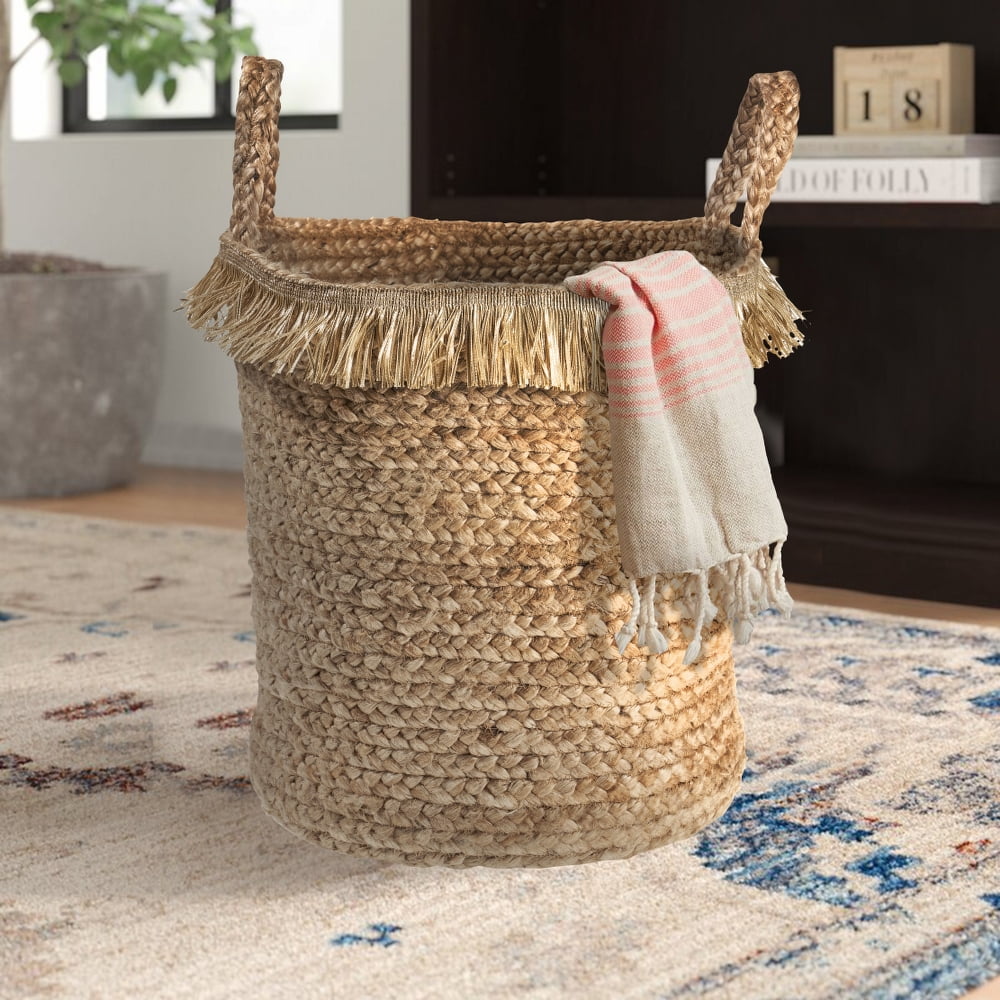 LR Home Braided Natural Jute Storage Basket, 17" x 15"