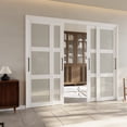 thumbnail image 3 of 96" x 80" Assembled White Prefinished 3-Lite Tempered Frosted Glass Sliding Door Room Divider with Hardware & Handles, 3 of 8