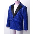 thumbnail image 6 of inlzdz Boys Sequins Slim Fit Formal Tuxedo Blazer Wedding Party Prom Homecoming Dressy Coat Jacket Blue 6, 6 of 7