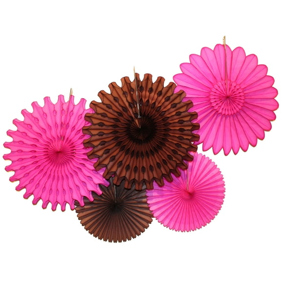 Devra Party Cerise and Brown Large Tissue Paper Fan Decorations, 13 and 18 Inches (5 Piece)