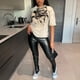 thumbnail image 4 of Pantalones De Cintura Alta, Dobladillo Con Abertura, Corte Entallado, Elegantes, Largos, Aspecto De Cuero De Imitación, Pantalones De Mujer Negro Negro S, 4 of 6