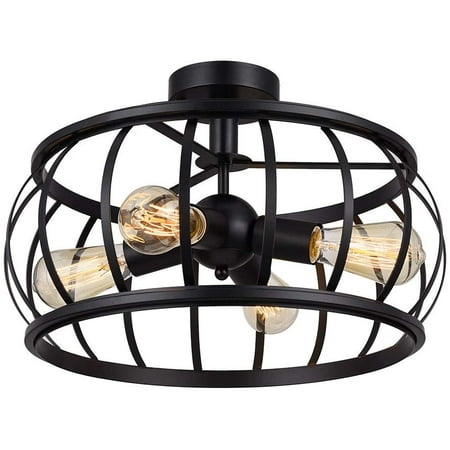 

Oukaning Rustic Metal Cage 4-Light Kitchen Light Flush Mount Ceiling Light Fixture