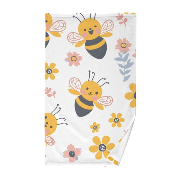 Cartoon Bee Flowers Cotton Face Towels Absorbent Hand Towel Soft Bathroom Towel for Kitchen Hotel Decoration