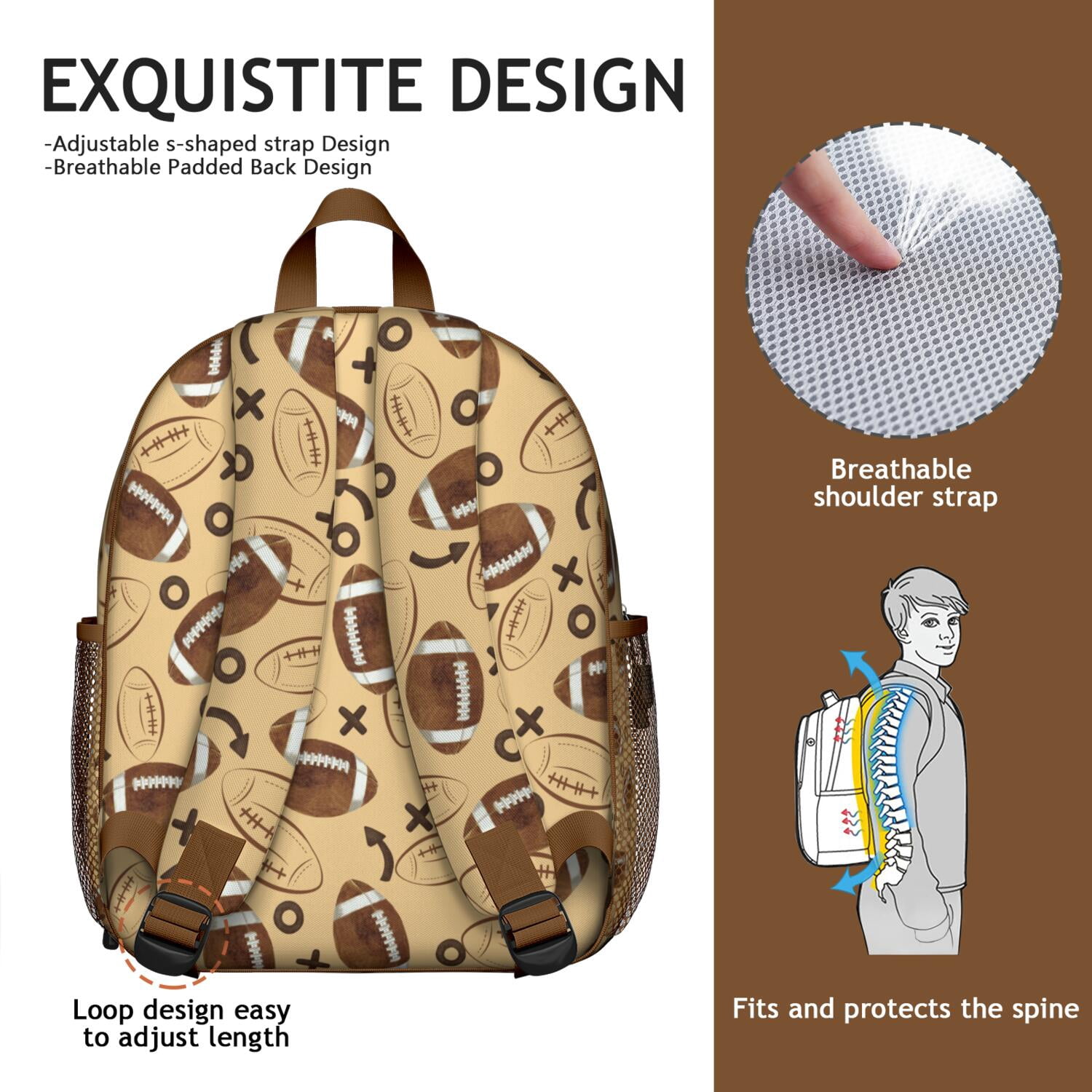 Ergonomic Backpack for Boys - Waterproof, Adjustable with Sports Design for Baseball, Soccer, and Tennis