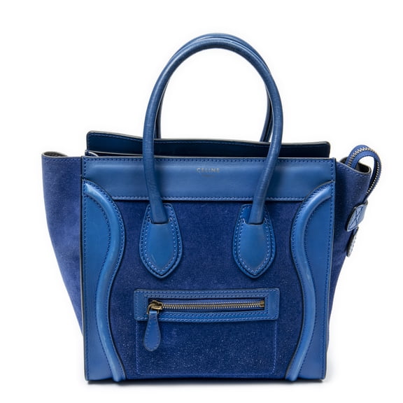 Pre-Owned Celine Royal Blue Micro Luggage Handbag Suede Leather