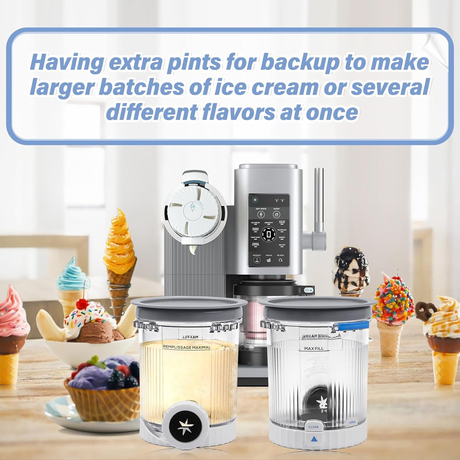CREAMi Swirl Pints and Lids - 2 Pack, Compatible with NC700 Series Ninja Swirl Ice Cream & Soft Serve Makers, BPA-Free & Dishwasher Safe