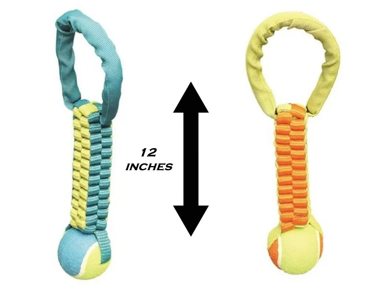 Interactive Braided Nylon Body Tennis Ball 12 Inch Dog Tug Toy Dual Materials (Yellow)