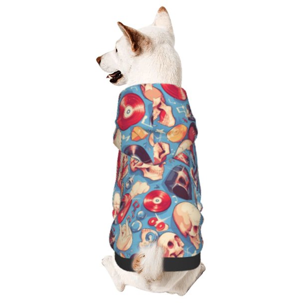 Fotbe music Skull record Retro Sudadera con Estampado para Perros Pequeños – Suéter con Capucha para Mascotas, Tela Suave de Forro Polar con Bolsillo-Medium