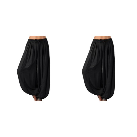 Sonducket Pantalón de pierna ancha para mujer Pantalones deportivos Tallas grandes Baile para niñas Ropa de playa Linterna de verano Pantalones Negro S 2Conjunto