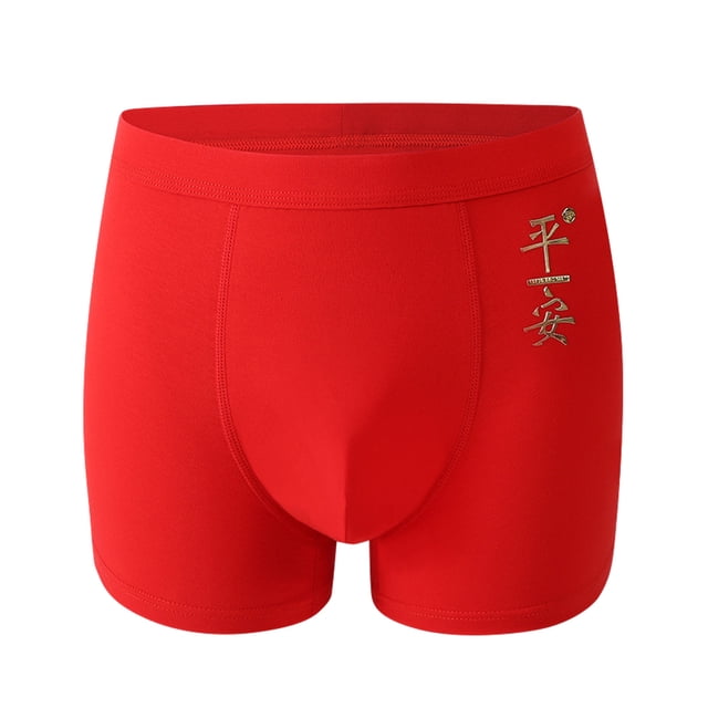 Big Red Mens Mid-waist Briefs Cotton Skin-friendly Breathable Wedding Celebration Briefs