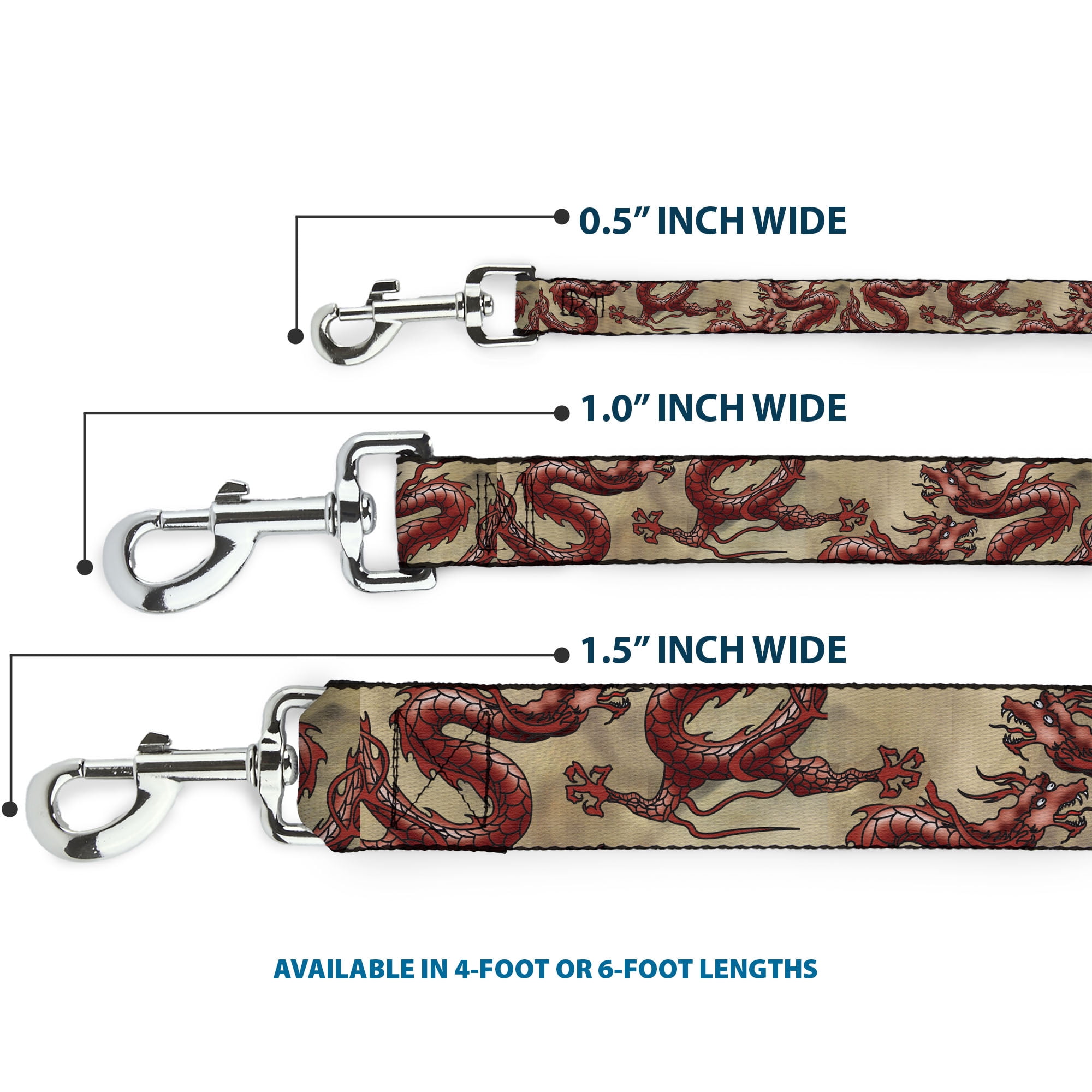 Buckle-Down Pet Leash, Dog Leash, Dragons Tan, 6 Feet Long 1.0 Inch Wide