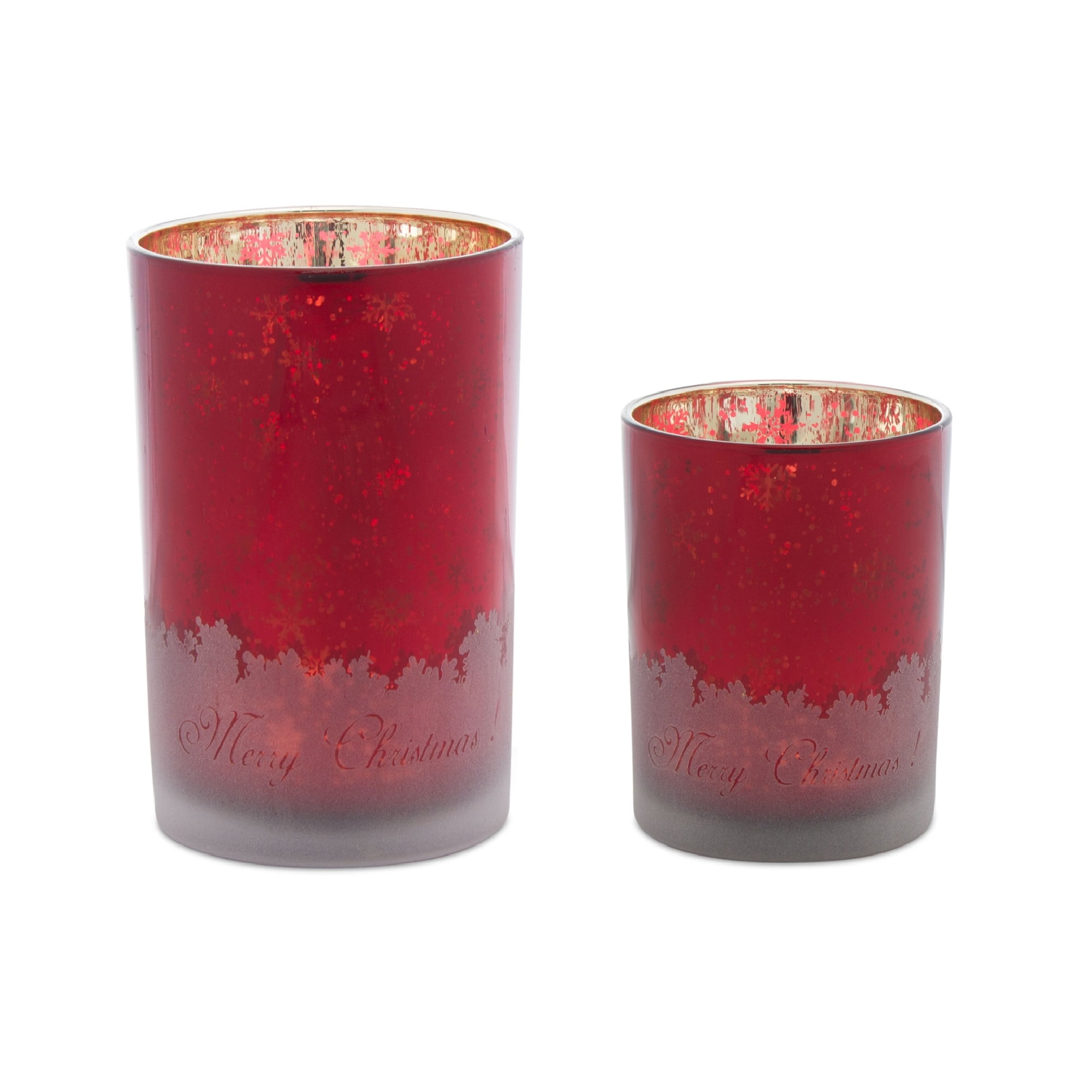 Pack of 8 Distressed Red and Gold Christmas Glass Candle Holder, 7”