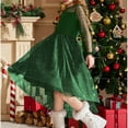 thumbnail image 5 of Gifts for Girls Yourumao Girl's Dress Sheer Contrast Mesh Puff Long Sleeve High Waist Party Dresses Vintage Twirly High Low Holiday Birthday Formal Dress for 0-12 Years Green,130, 5 of 7