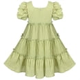 thumbnail image 2 of Girls Green Ruffle Layer Square Loose Fit Puff Short Sleeve Summer Casual 6 Years, 2 of 6