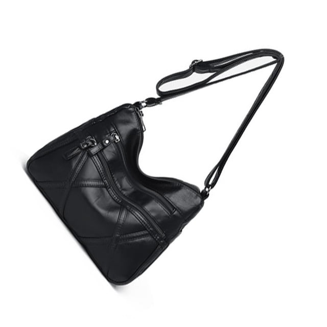 Qarigey Bolsos cruzados para mujer, PU multicapa con cremallera, correa ajustable, bolso de hombro de Color sólido, multibolsillo, para madre Bolsas de mensajero y de hombro Negro