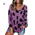 thumbnail image 1 of Haut pour Femme Blouse à Manches Longues Imprimée V Décontractée Col Imprimé Chandail Ample, Violet, m, 1 of 3