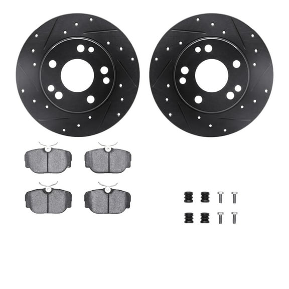 Dynamic Friction Company Front Brake Rotors-Drilled and Slotted-Black with 5000 Advanced Brake Pads includes Hardware 8512-63021