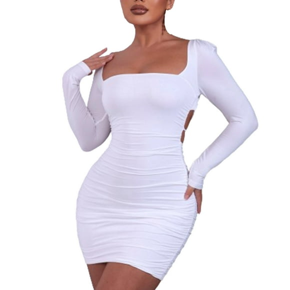 Ersazi Off The Shoulder Dresses for Women Women's Backless Short Long-Sleeved Neck Dress On Clearance White M