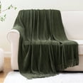 thumbnail image 3 of Battilo Olive Green Throw Blanket,Chenille Knit Throws with Tassels, Green Throws for Couch Bed,50"x60", 3 of 8