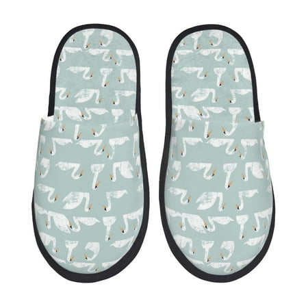 Balery White Swan Slient Indoor Furry Fleece Comfort House Shoes Soft Non-Slip Home Shoes Cotton slippers House Slippers-- Large