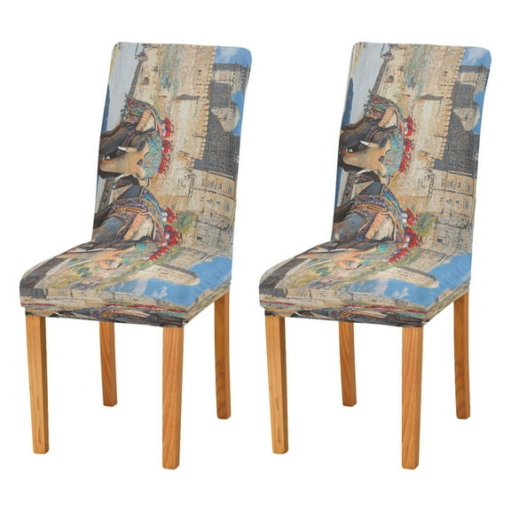 BZSMCE Chairs Slipcovers Dining Chair Covers Elephant Taking People Creative Pattern