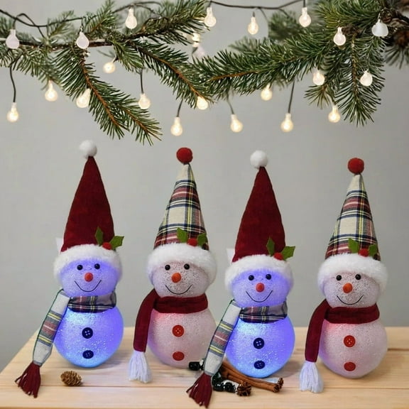 Taicans Light-up Snowman Ornament Christmas Figurine - Soft LED Glow,Scarf & Hat Design,Easy Button Operation,Festive Tabletop Decor,Perfect Gift for Family & Friends
