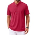 thumbnail image 7 of Dolkfu Summer Shirt Mens Henley Cotton T Shirt Button Band Collar Short Sleeve Red Men T Shirts XXL, 7 of 7