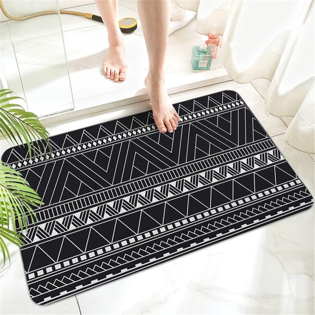 Boho Diatomaceous Earth Bath Mat Rug-Rubber Non Slip Quick Dry Super Absorbent Thin Bathroom Rugs Fit Under Door Shower Rug for in Front of Bathtub,Shower Room,Sink ( 17" L x 27" W Rectangle)