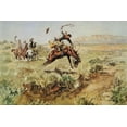 thumbnail image 2 of Russell, Charles Marion 14x11 Gold Ornate Wood Framed with Double Matting Museum Art Print Titled - Bronco Busting, 2 of 4