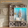 thumbnail image 5 of VANACC Farmhouse Hall Tree with Bench and Shoe Cabinet, LED Entryway Organizer, Rustic Grey, 5 of 9