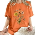 thumbnail image 5 of gbyLJF Women Short Sleeve Tops 2024 Summer Plus Size Printed Drop Shoulder Tee Loose Cotton Crew Neck T Shirts Orange S, 5 of 7